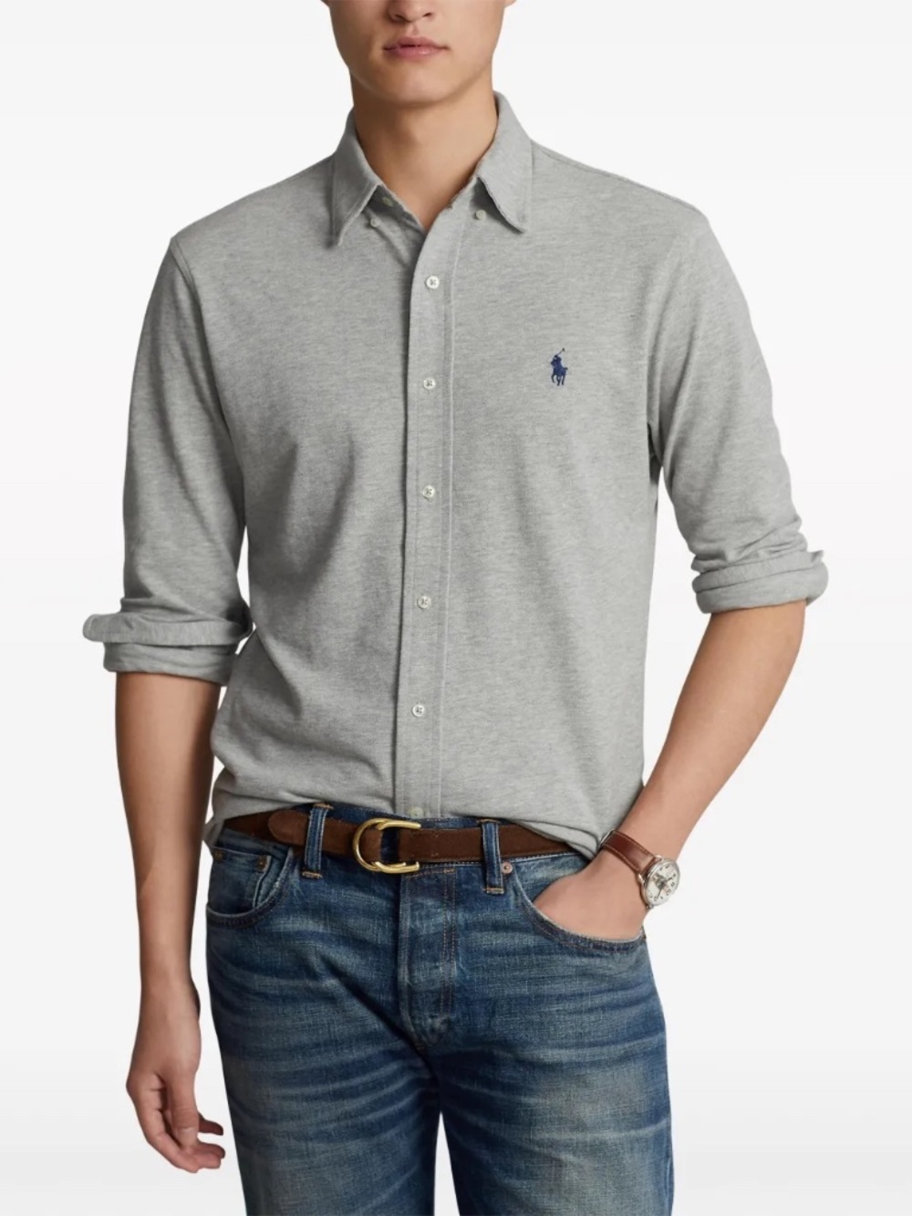 POLO RALPH LAUREN Featherweight Mesh Shirt - Grey Size Medium